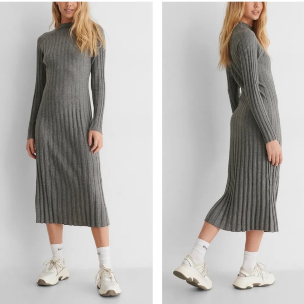 MANGO ribbed knit dress in gray blogger favorite